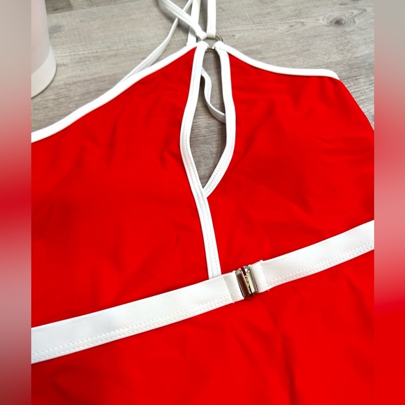 Red One-Shoulder Cutout Swimsuit | Belted Monokini | Size S - Picture 3 of 5